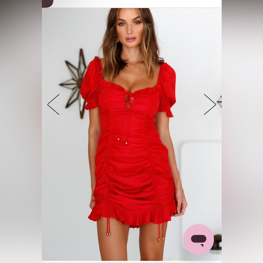 Red Ruffle Mini Dress - Off the shoulder mini dress - puff sleeve mini dress